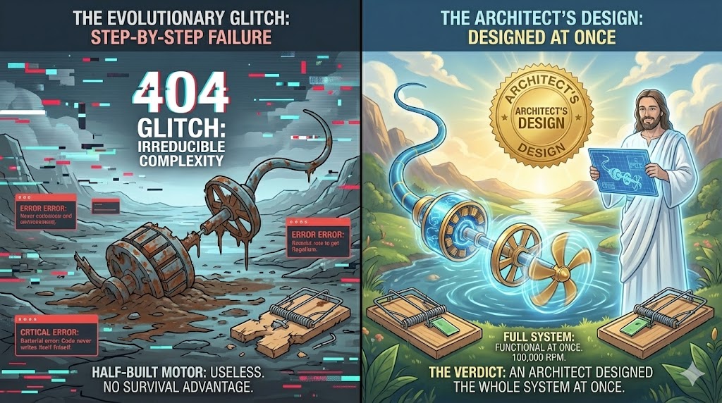 Illustration of irreducible complexity, from The Origin Code, File 010, The Quantum Papers